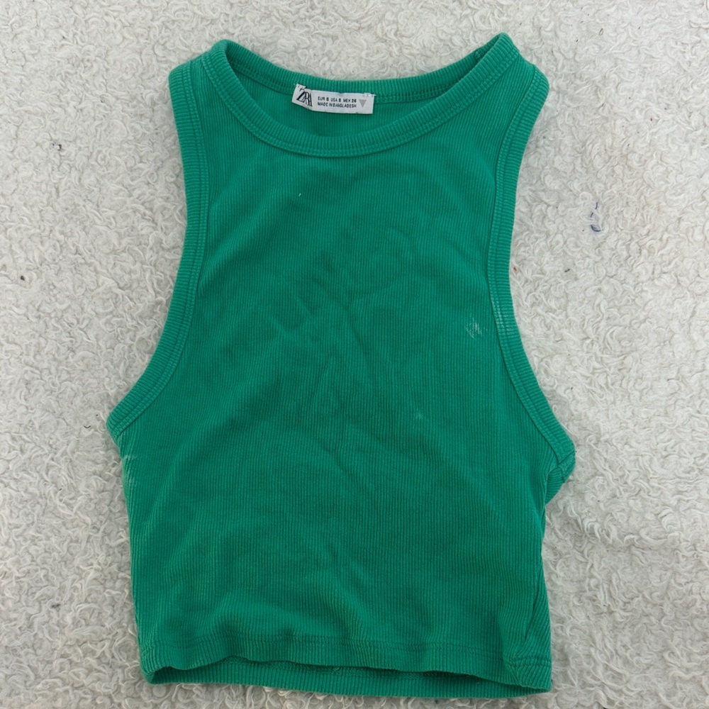 Zara Green Ribbed Tank Top